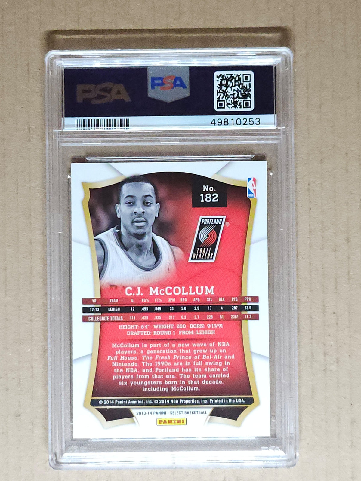 2013 Panini Select #182 C.J. Mccollum PSA 10