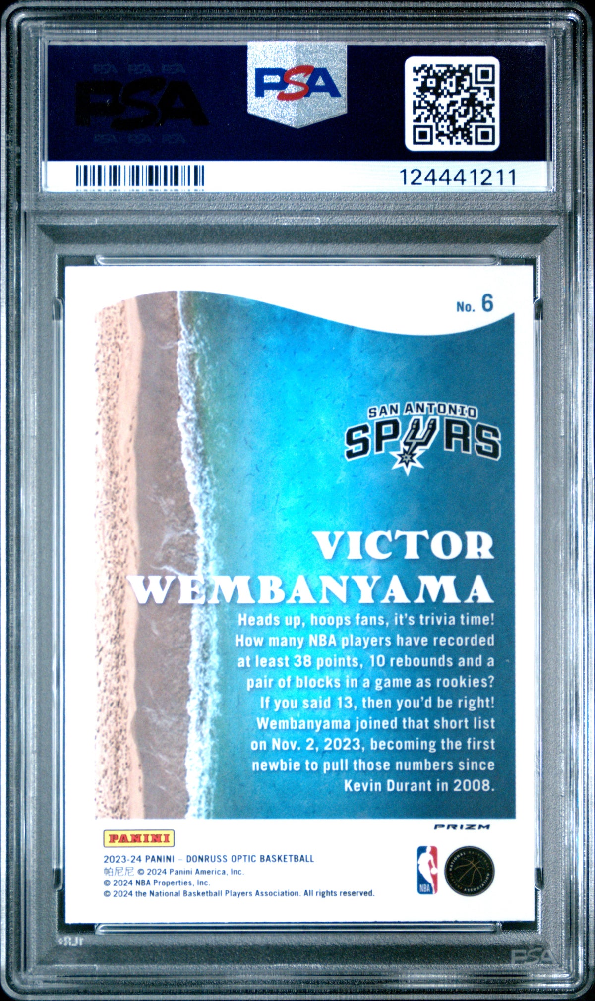 2023 Panini Donruss Optic Splash #6 Victor Wembanyama Splash-Purple PSA 9