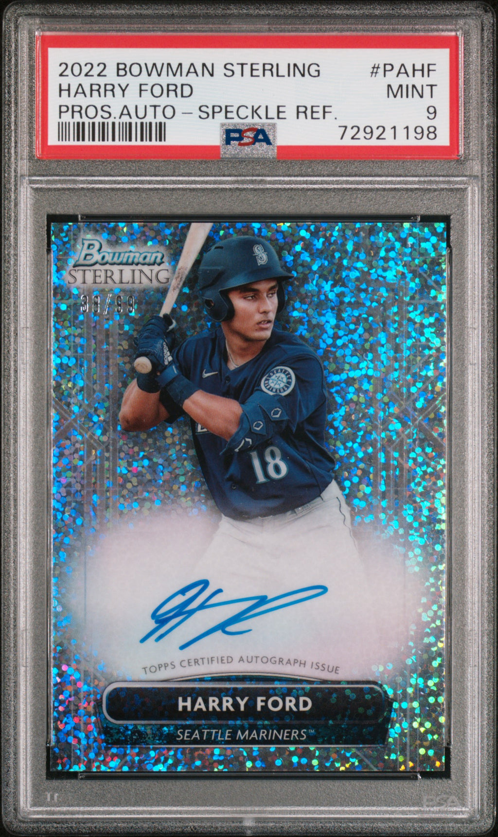 2022 Bowman Sterling Harry Ford Prospect Autographs Speckle Refractor PSA 9 #/99