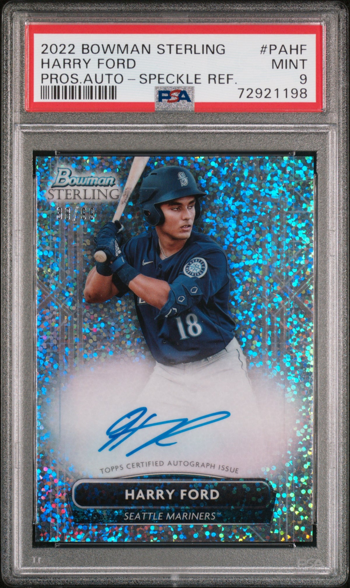 2022 Bowman Sterling Harry Ford Prospect Autographs Speckle Refractor PSA 9 #/99