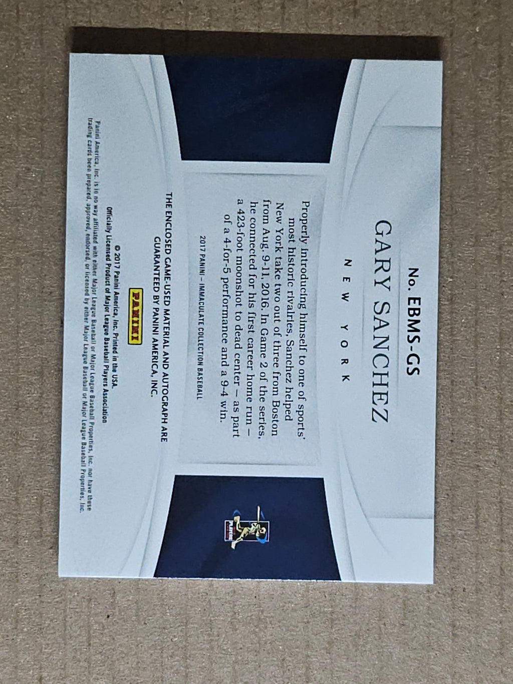 2017 Immaculate #EBMS-GS Gary Sanchez Immaculate Carbon Material Signatures #/25
