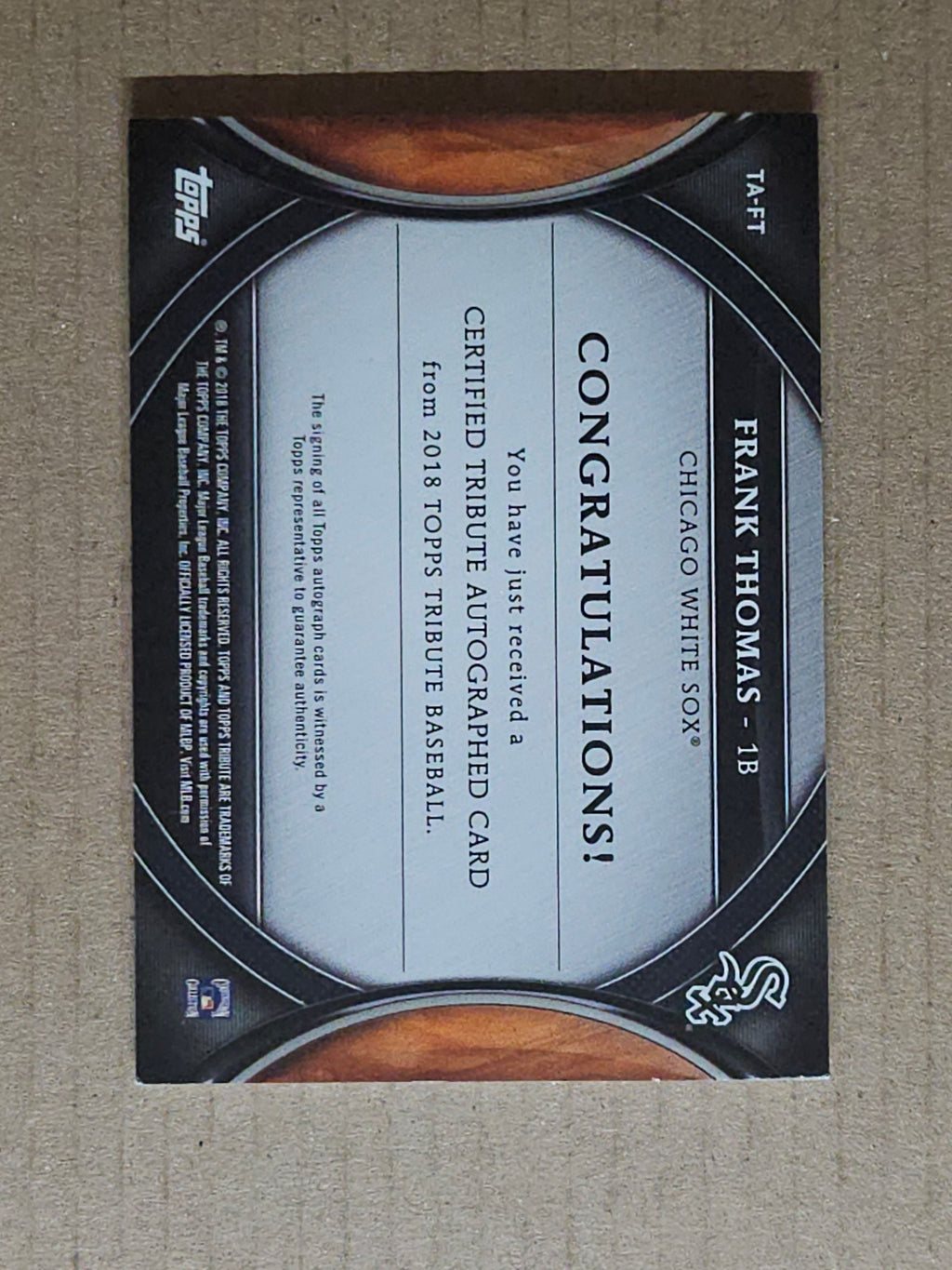 2018 Topps Tribute #TA-FT Frank Thomas Autographs #/100