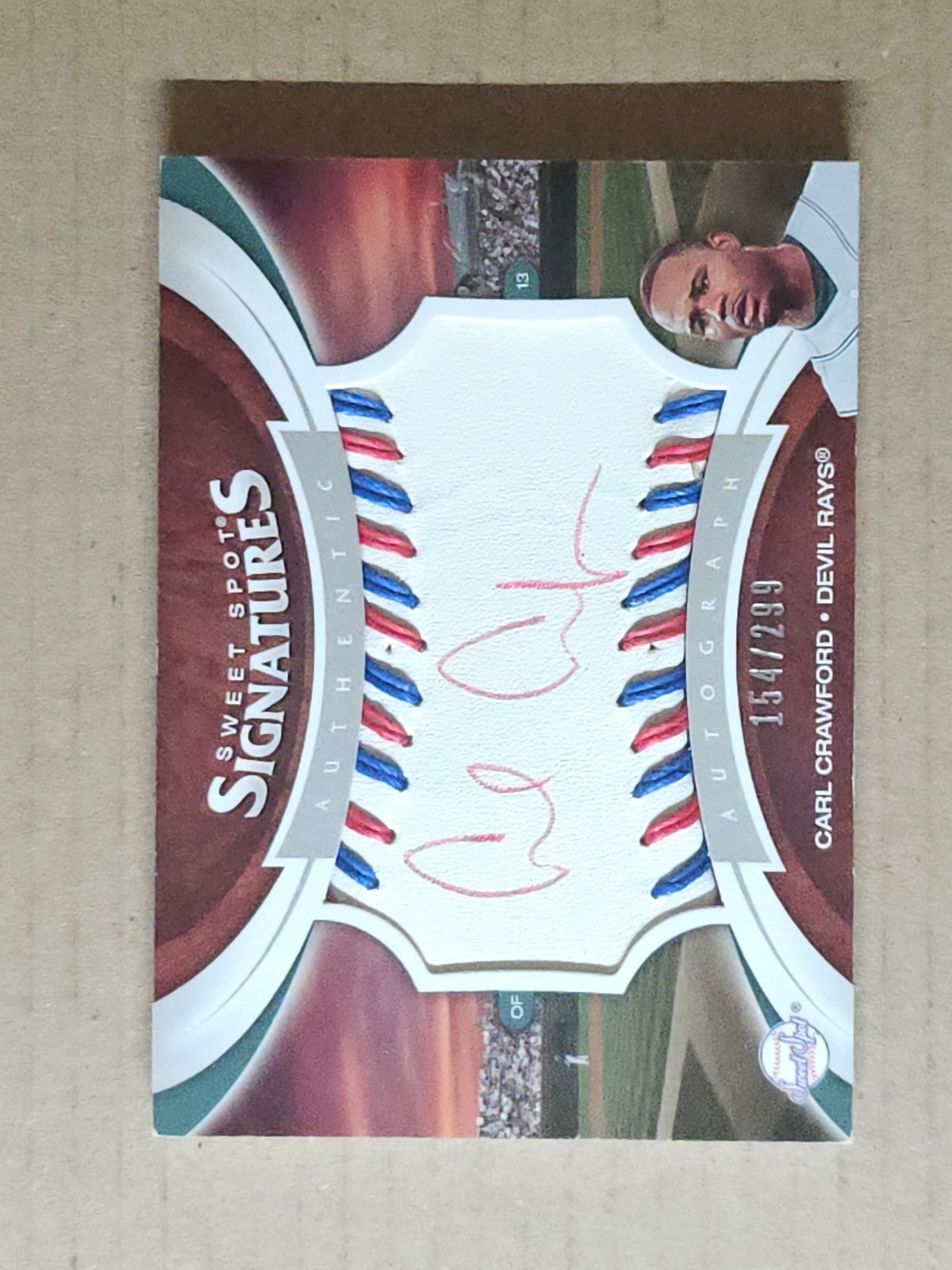 2006 Upper Deck Sweet Spot #SS-CC Carl Crawford Red-Blue Stitch Red Ink #/299