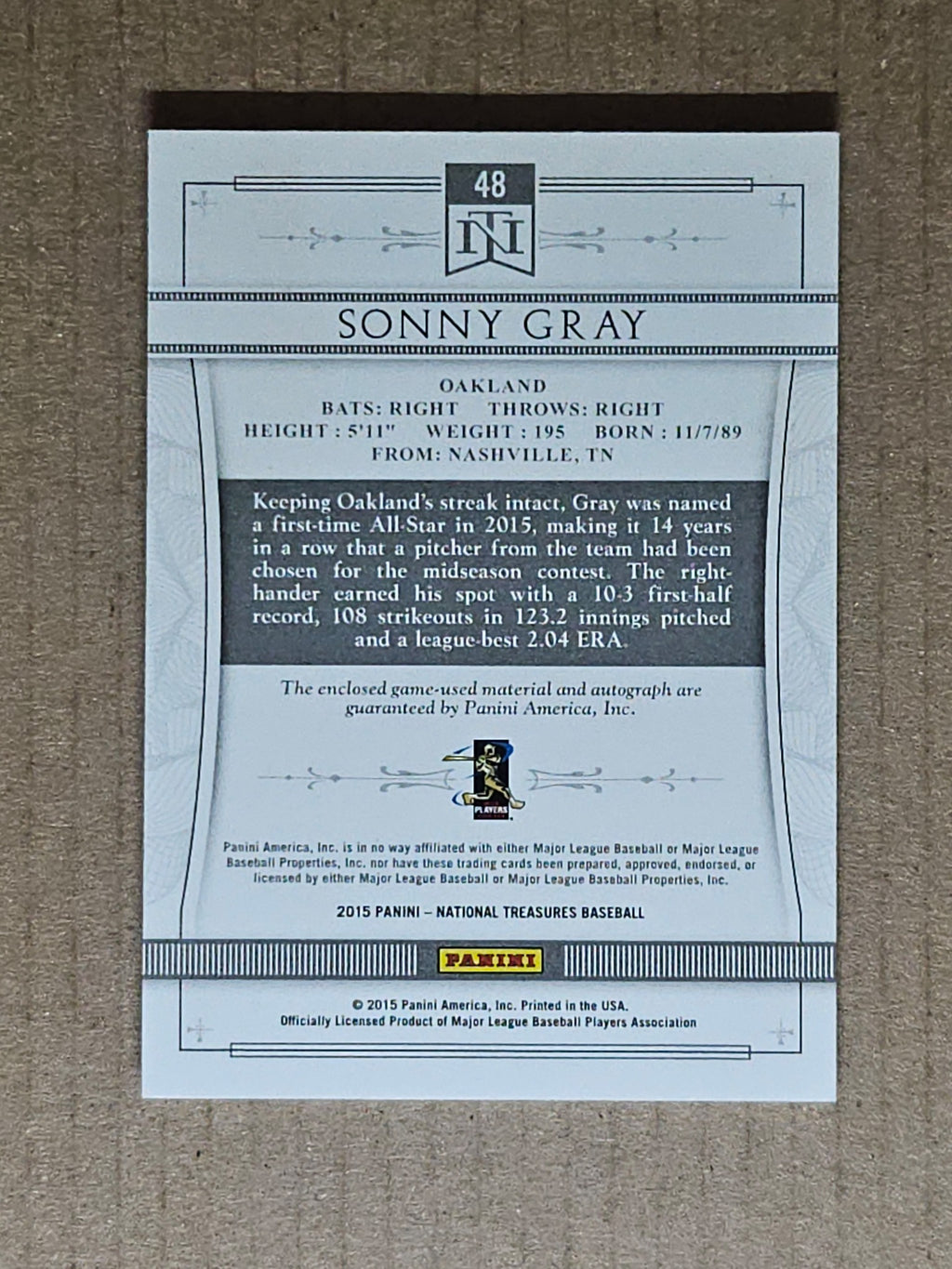 2015 Panini National Treasures #48 Sonny Gray Silhouette Autographs #/99