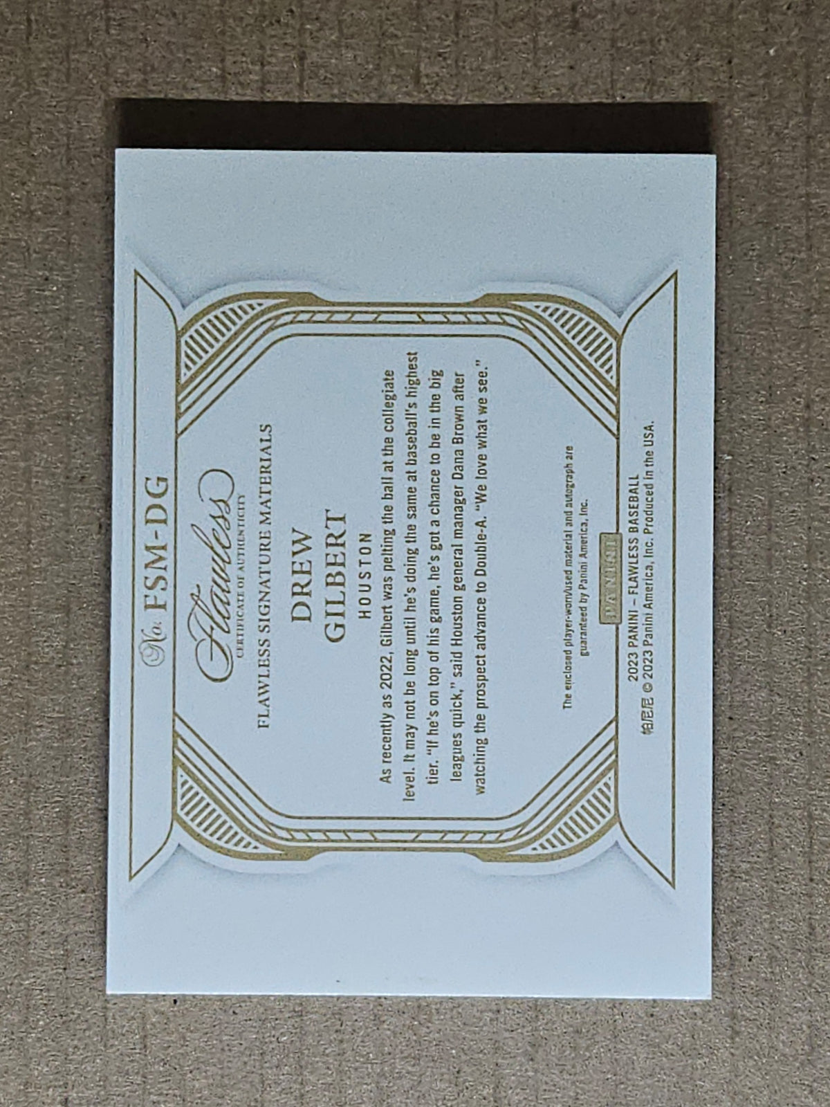 2023 Panini Flawless #FSM-DG Drew Gilbert Flawless Signature Materials #/25