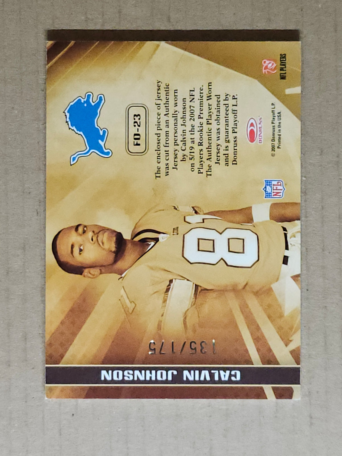 2007 Leaf Rookies&Stars #FO-23 Calvin Johnson Freshman Orientation Material#/175