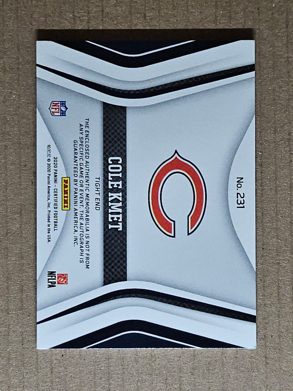 2020 Certified #231 Cole Kmet Freshman Fabric Mirror Signatures Orange #/349