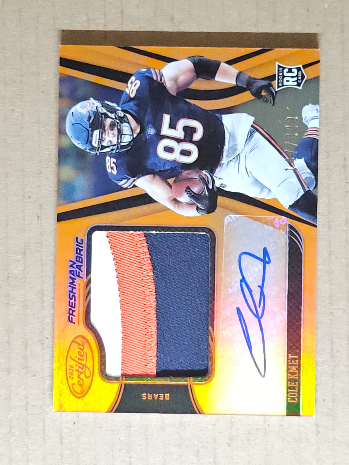 2020 Certified #231 Cole Kmet Freshman Fabric Mirror Signatures Orange #/349