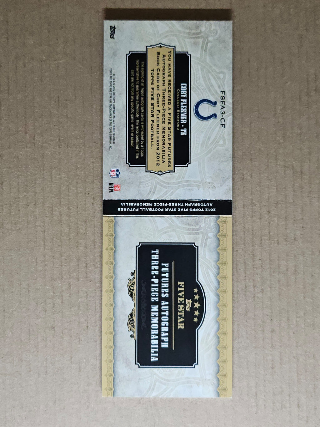 2012 Topps Five Star #FSFA3CF Coby Fleener Rookie Autographed Triple Jersey #/42