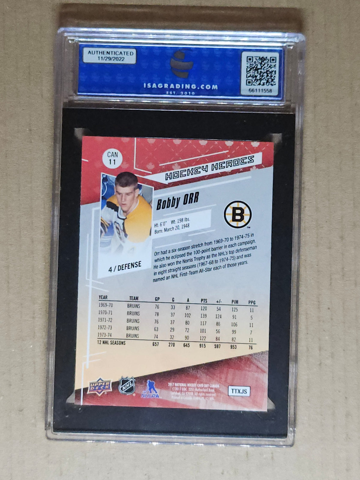 2017 Upper Deck National Hockey Card Day Canada #CAN11 Bobby Orr ISA 10